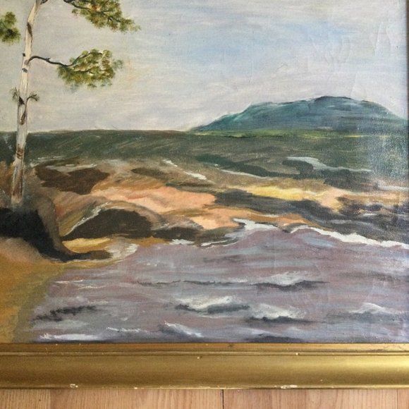 Vintage original oil painting by F.Josson 27" x 21" landscape ocean wooden frame - Picture 5 of 7